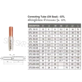 สลิปต่อสายไฟ อลูมิเนียม - ทองแดง 10 - 240 Sq.mm. (ชุด 1อัน) ( Sleeves AL - CU ) สลิป ปลือย