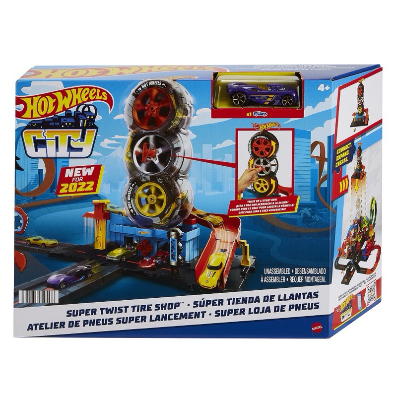 Hot Wheels City Super Twist Tire Shop ฮอตวีลซิตี้ ชุดรางร้านล้อยางรถยนต์แบบหมุนได้ (HDP02 CH)