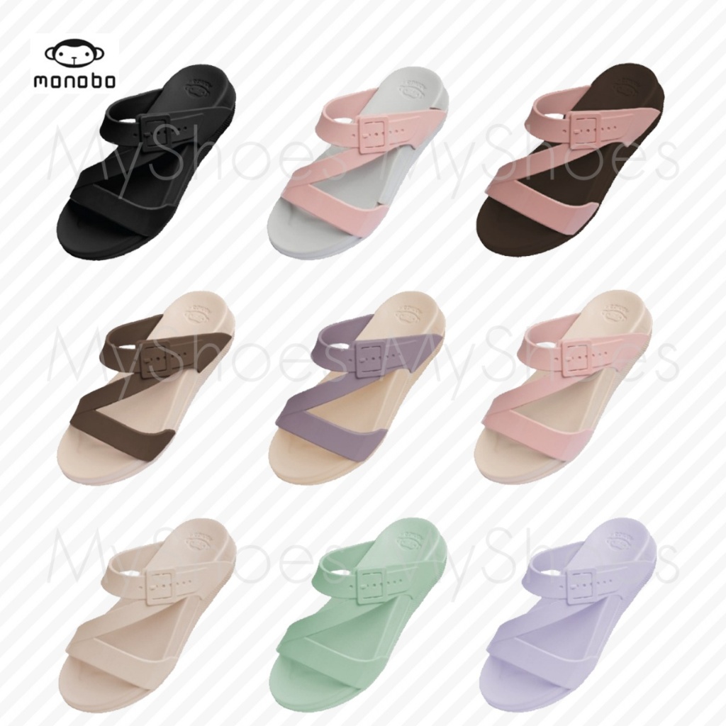 🔥MONIGA 7 รองเท้าแตะ รุ่น MONOBO ไซส์ 5-8 สี ดำ เบจ เทา ชมพู น้ำตาล ม่วง พิสตาชิโอ MyShoes