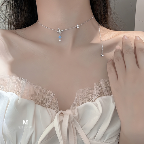MEET พร้อมส่ง แฟชั่นสุดชิค สร้อยคอเงินแท้ Moonstone สร้อยเงิน สร้อยเงินแท้925 สร้อยคอเพชร สร้อยแฟชั่น สร้อยคอผู้หญิง
