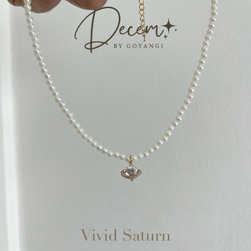 Decem - vivid Saturn สร้อยคอจี้ดาวเสาร์ฝั่งเพทาย ชุบทอง18k ปรับสายได้มีถุงแถม