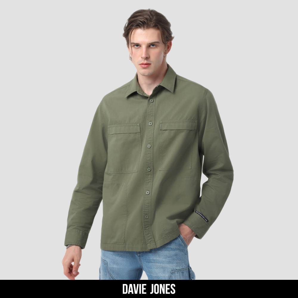 DAVIE JONES เสื้อเชิ้ต แขนยาว Relaxed Fit Long Sleeve Shirt SH0112 สีเขียว
