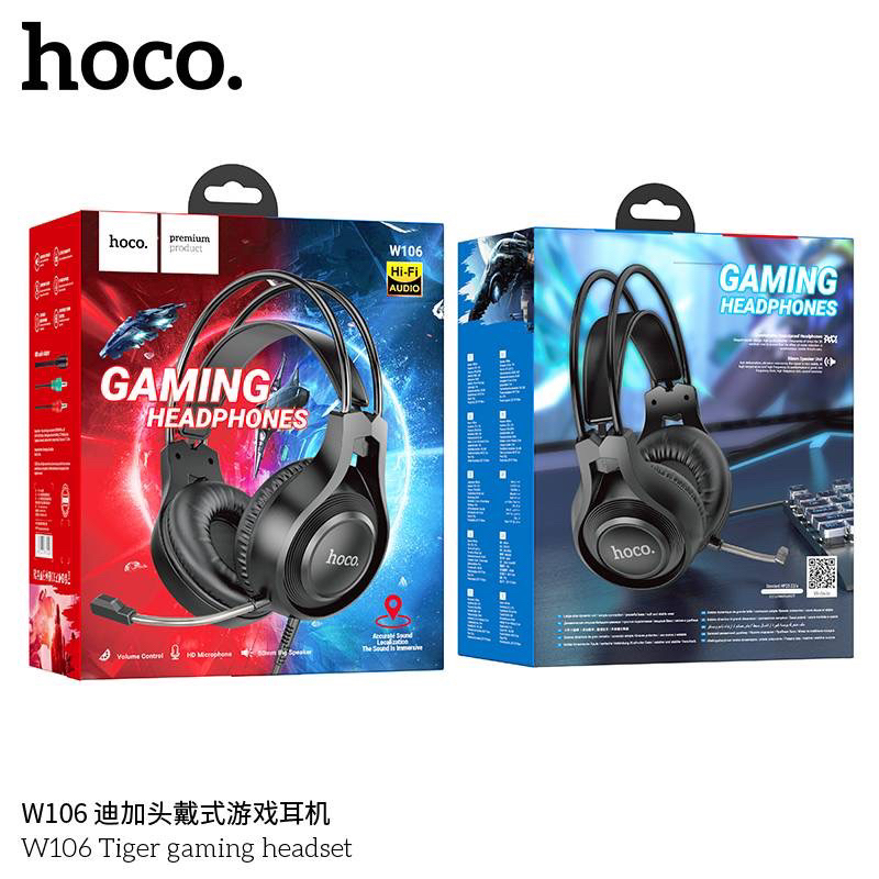 หูฟัง Hoco W106 Gaming Headphones หูฟังครอบหู มีไมค์ ฟังเพลงได้ คุยโทรศัพท์ได้ สำหรับเล่นเกมส์หรือเรียนออนไลน์