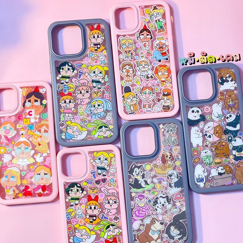 เคสL เคสขอบสี งานเนื้อนิ่ม + สติ๊กเกอร์ เคลือบเรซิ่น