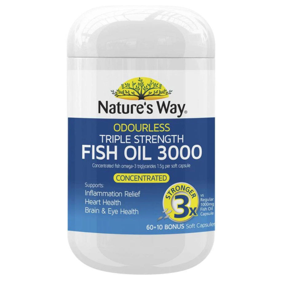 Nature's way - Odourless Triple Strength Fish Oil 3000 60+10Bonus Soft Capsules