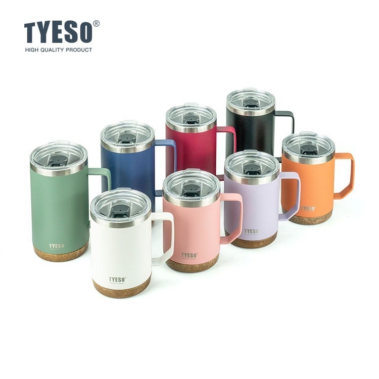 ของแท้! แก้วกาแฟทรงตรงมีหูจับ TYESO เก็บความเย็นดี สแตนเลส304ฐาน ขนาด530/710ml