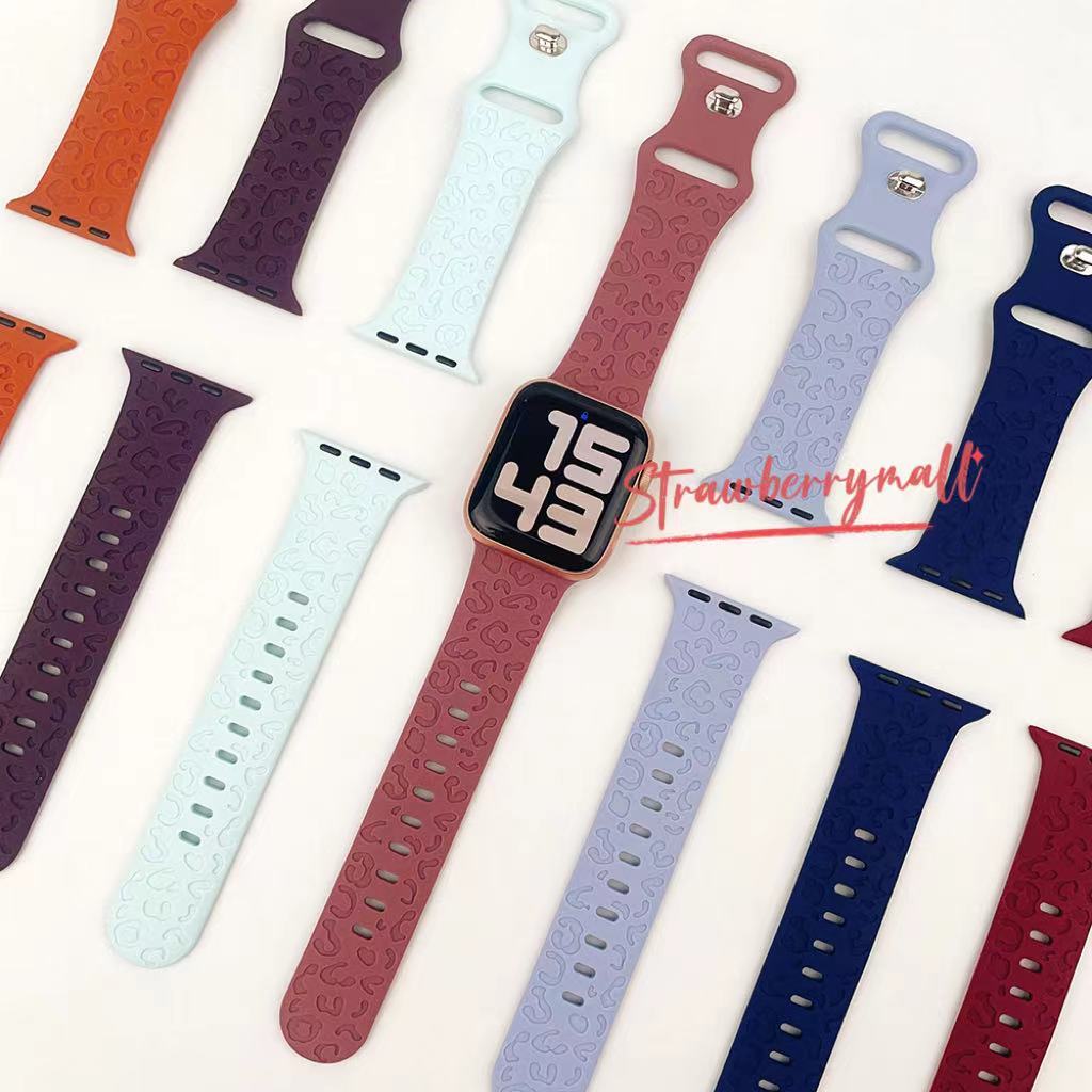 สายซิลิโคนยาง ปั้มลายเสือ สำหรับ สมาทวอช ใช้ได้กับ Smart Watch 11 10 9 8 7 6 5 4 3 2 1 Se Ultra SS
