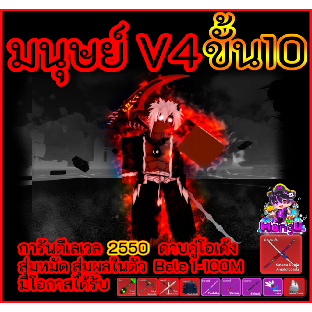 ไก่ตันเผ่ามนุษV4ขั้น10 สกิลครบพร้อมเล่น การ์ดเกม Bloxfruit