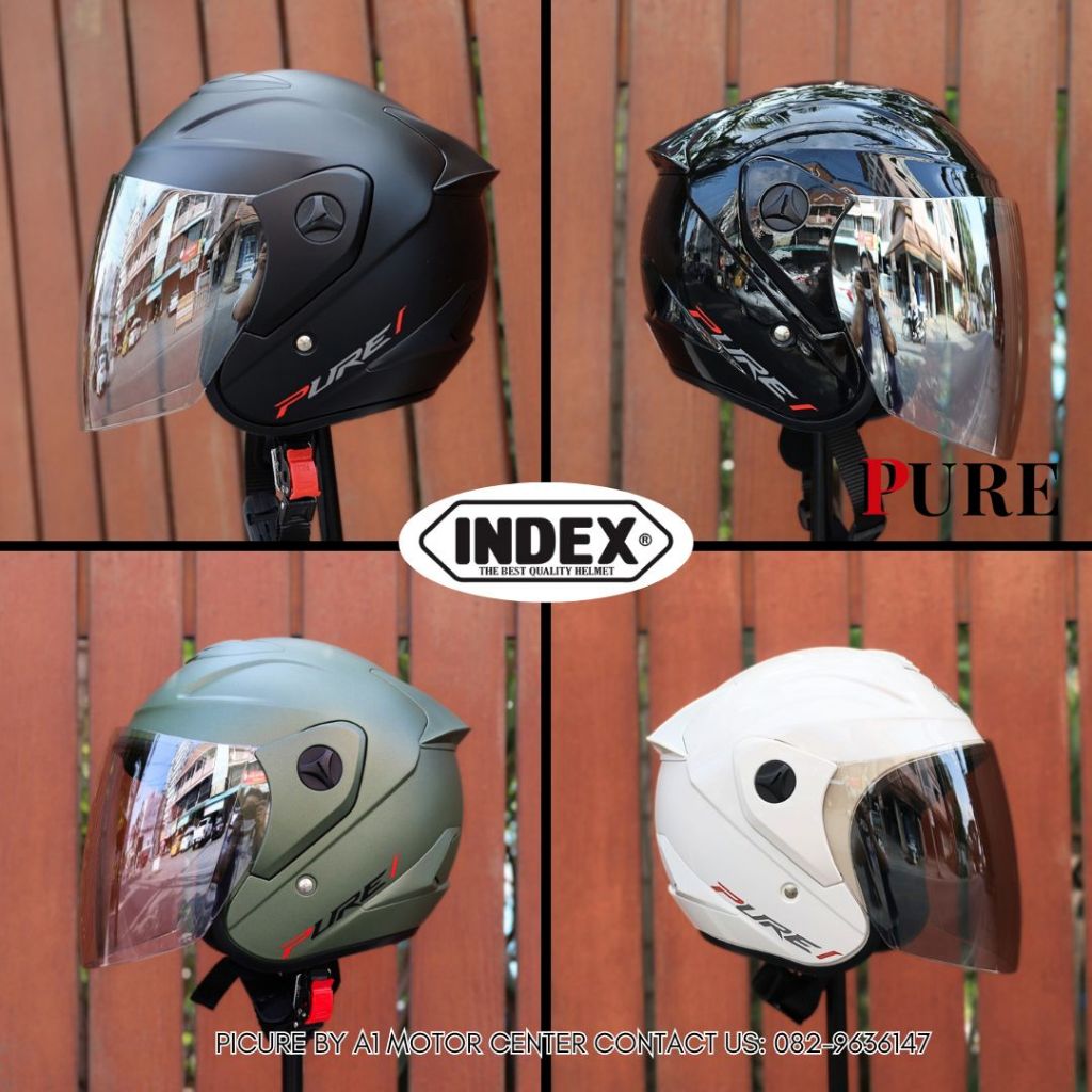 หมวกกันน็อค INDEX รุ่น PURE หน้ากากปรอท ฟรีไซส์ประมาน 56-59 cm ไม่เหมาะสำหรับคนหัวใหญ่ น้ำหนักเบา ผ่านมาตรฐาน มอก.