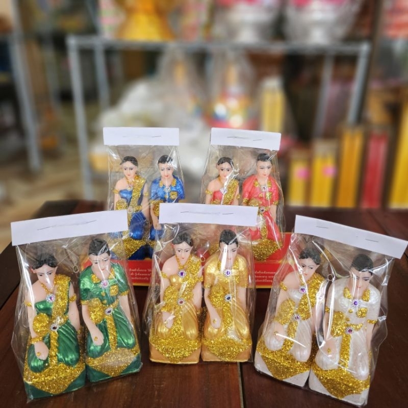 ตุ๊กตาชายหญิง ตุ๊กตาตั้งศาล บริวานวางหน้าศาลพระภูมิ ศาลตายาย สีมุก แต่งหน้าสวยงาม(งานเกรดA) มี 2 ขนาด เล็ก-กลาง