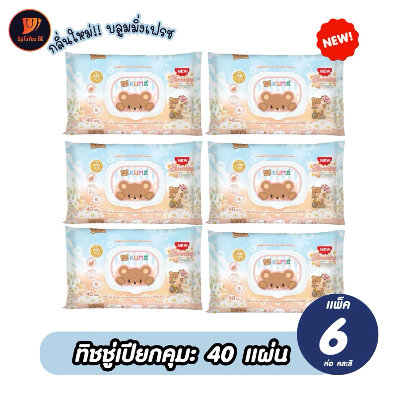 (6ห่อ/แพ็ค) กระดาษทิชชู่เปียก Kuma คุมะ กลิ่นใหม่!! Blooming Fresh บรรจุ 40 แผ่น