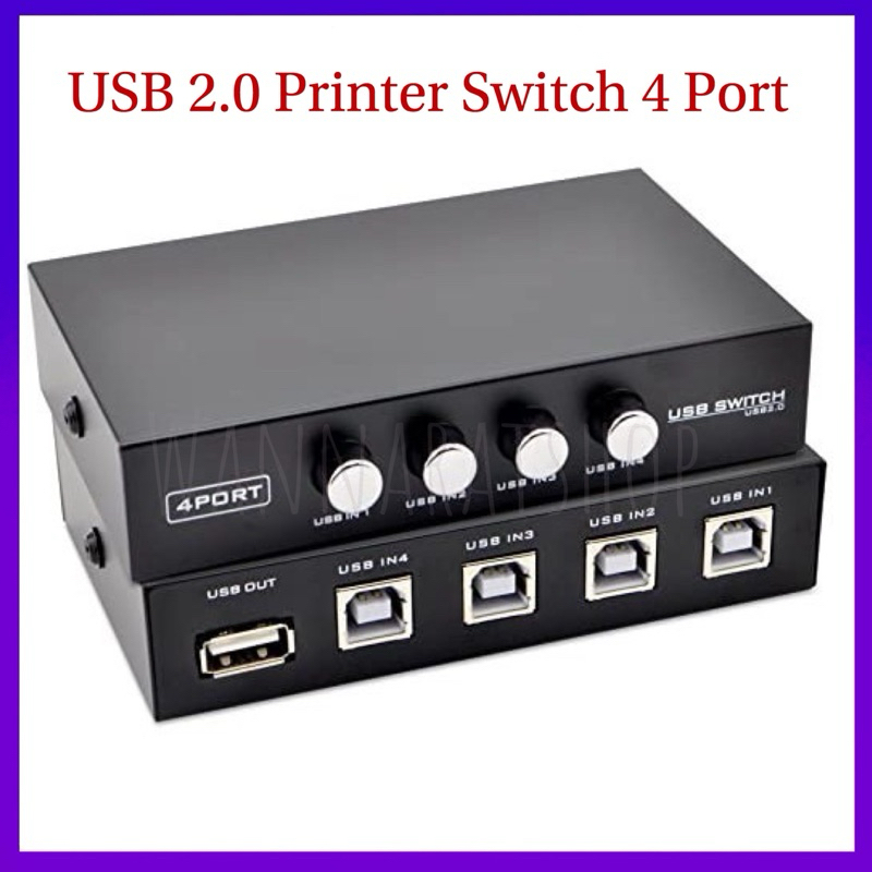 Printer Switch,4 Port USB 2.0 Manual Printer Scanner Sharing Switch Hub 4 PC to 1 Splitter Adapter,4