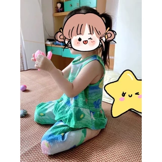 ชุดแฟชั่นเด็กผู้หญิง ชุดชายหาด สงกรานต์ เสื้อกล้าม+ขายาว สไตล์ลายสีน้ำ เนื้อผ้านุ่มใส่สบาย ไซส์ 1-8ปี FS067