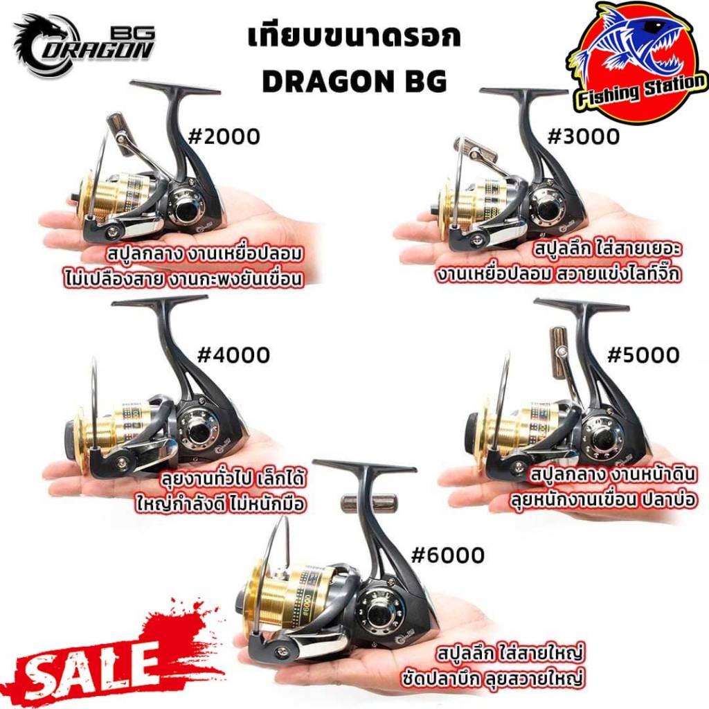 รอกสปินนิ่ง BG DRAGON รอกตกปลา BLACK GOLD SERIES เบอร์ 2000-6000 รอกตกปลาสไตล์เรโทร ยุคใหม่ ปูลโลหะ 