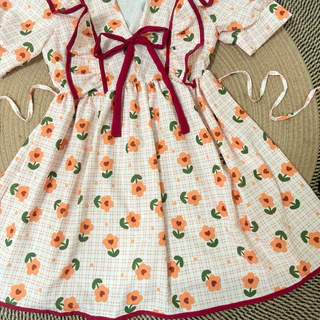 Dress โบว์คอวีระบายกุดขอบ ( m7 )