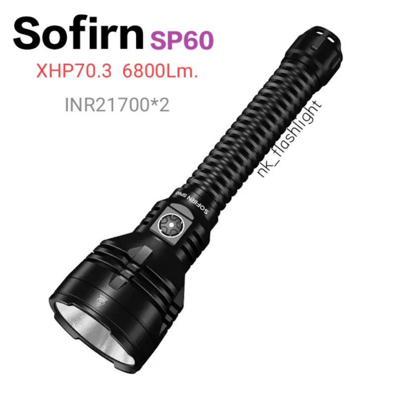 Sofirn SP60 สว่าง6800ลูเมน ระยะแสง915เมตร IP68 ชาร์จได้ INR21700*2XHP70.3/5000K ไฟฉาย LED กับ powerb