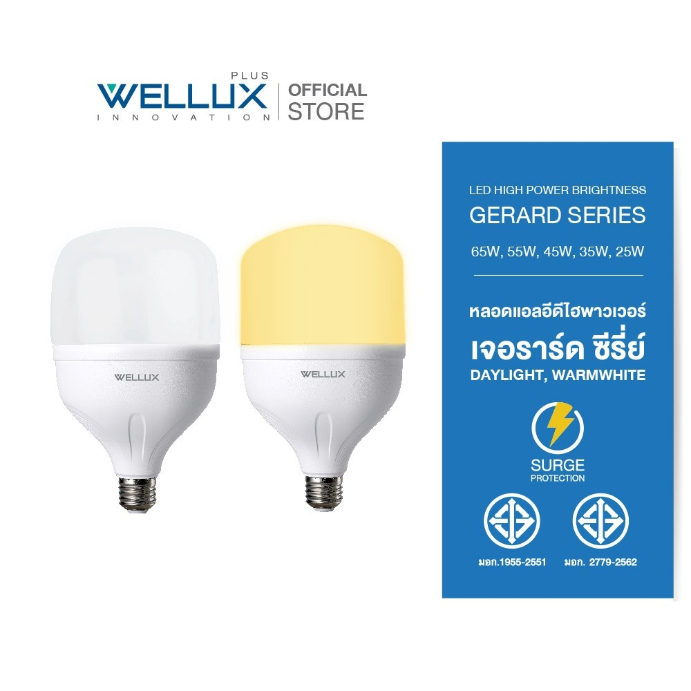 (NEW) WELLUX หลอดไฟไฮเพาเวอร์กำลังวัตต์สูง 25W 35W 45W 55W 65W แสงขาว แสงวอร์ม LED HIGH POWER GERARD SERIES ขั้วE27