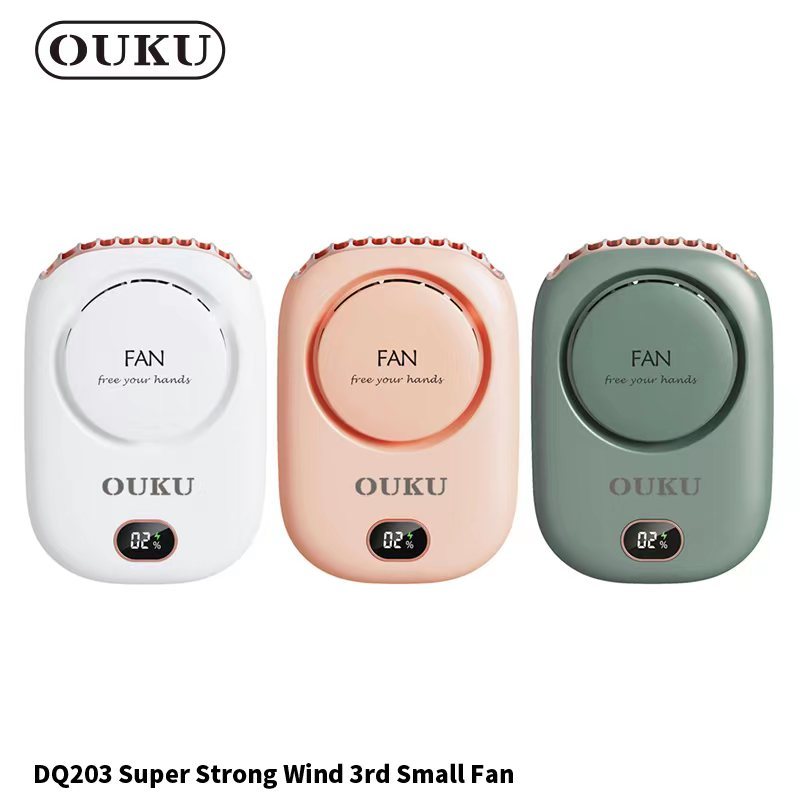 OUKU  DQ203 พัดลมคล้องคอ Mini Fan พกพา มีพร้อมจอLED พัดลมมือถือ พัดลมมินิ  ปรับได้ 3 ระดับ น้ำหนักเบ