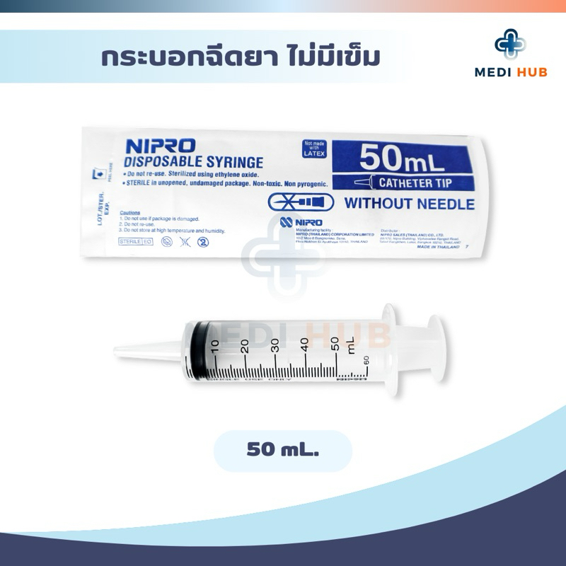 Syringe Nipro ขนาด 50ml (จำนวน 1 ชิ้น) หัวกลาง ให้อาหาร