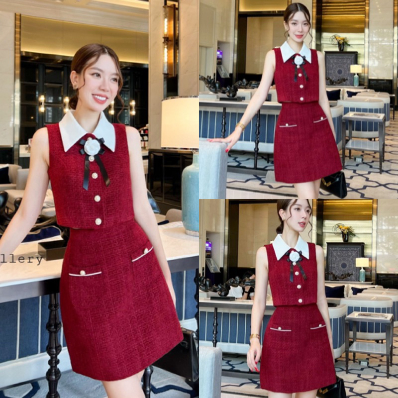 พร้อมส่ง สีฟ้า ชมพู แดง S M L The Gallery’s red set