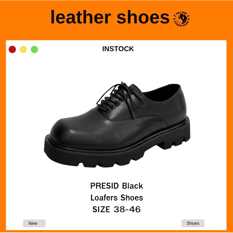 THEBOY-PRESID Black Loafer Shoes รองเท้าหนังแบบผูกเชือก