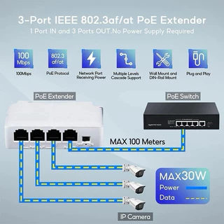 POE 1 ออก 3 Extender สําหรับ IP Port Transmission Extender สําหรับ POE Switch NVR IP ทนแน่นอน