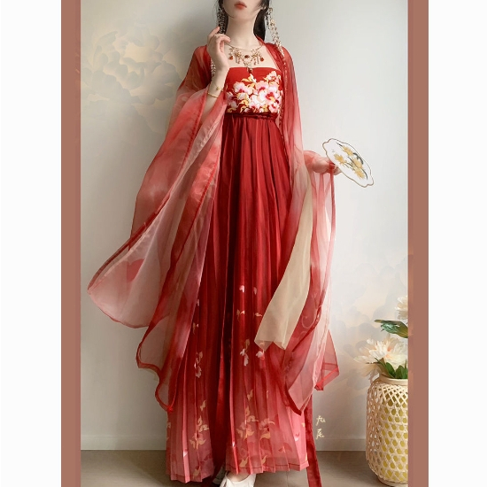 ดอกไม้ด้านเดิม [เปลวไฟไส้] ถังทำหน้าอกเสื้อแขนใหญ่ Khozi กระโปรง Hanfu ปักหญิง Xianqi