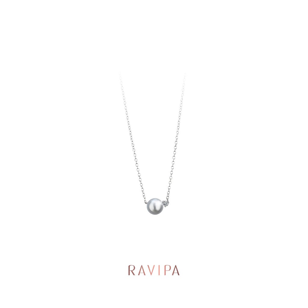 Ravipa | Viva Diamond Moon Grey Pearl Necklace