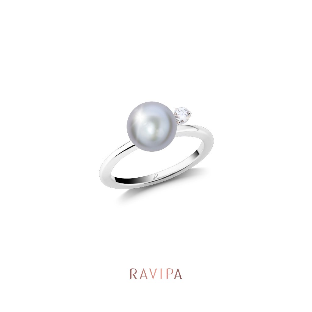 Ravipa | Viva Diamond Moon Grey Pearl Ring