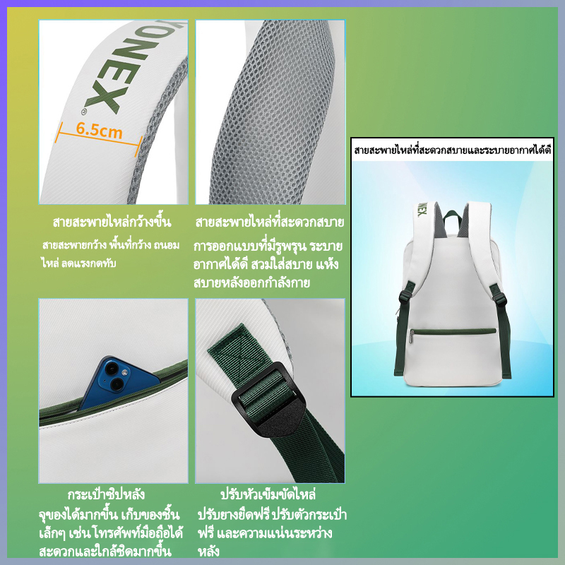 จัดส่งจากกรุงเทพ⚡YONEX แบดมินตันกระเป๋าเป้สะพายหลังกีฬาเทนนิสสำหรับผู้ชายและผู้หญิง - รูปที่ 4