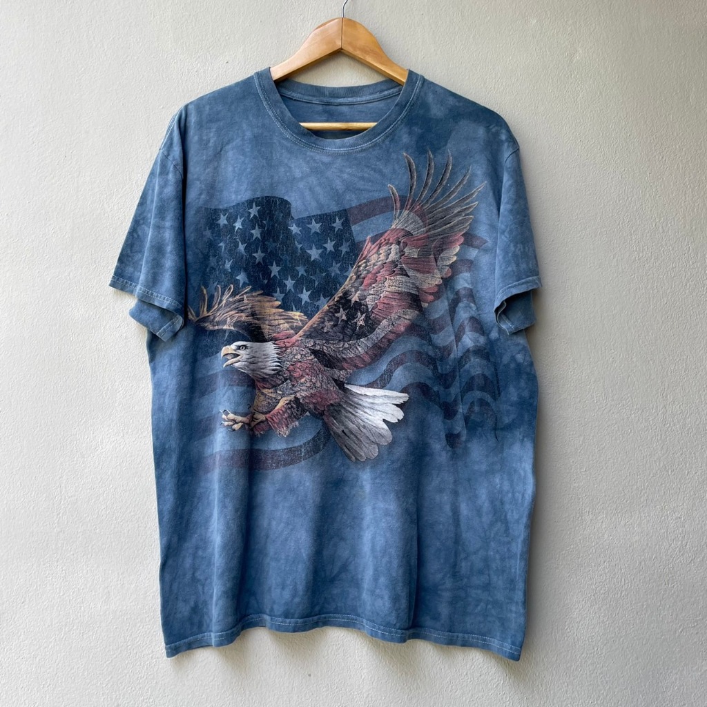 เสื้อมัดย้อม ลายอินทรีย์ Gildan Navy blue eagle USA tie dye nature T-shirt Size L อก 44
