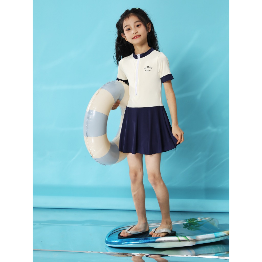 KIDZONE ชุดว่ายน้ำเเดรสเด็กผู้หญิง มีซับใน ซิปหน้า รุ่น A1375 ราคา ถูกที่สุด ดีลบีเคเค แกลเลอรีภาพที่ 2