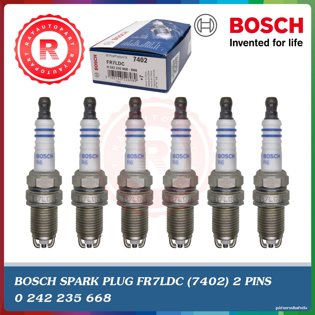 หัวเทียนรถยนต์ 16 มิล 2 เขี้ยว FR7LDC 6 หัว) BOSCH 7402 SPARK PLUG 8 BMW E36 318i 325i 0242235668 31