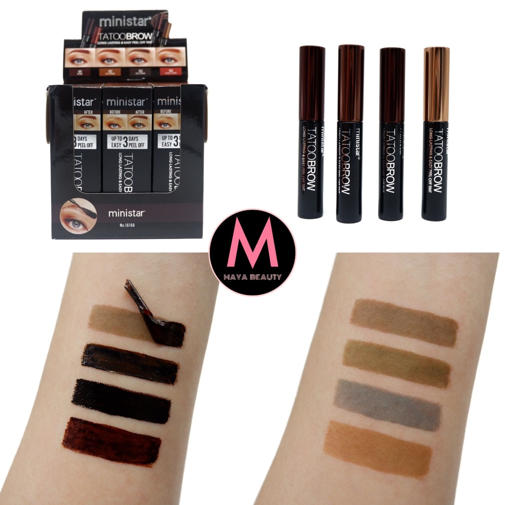 (ยกกล่อง) Ministar Long-Lasting Tint Tattoo Brow Gel เจลลอกคิ้วแทททู เนื้อลิควิด สีคิ้วชัดเป็นธรรมชาติ 4สี