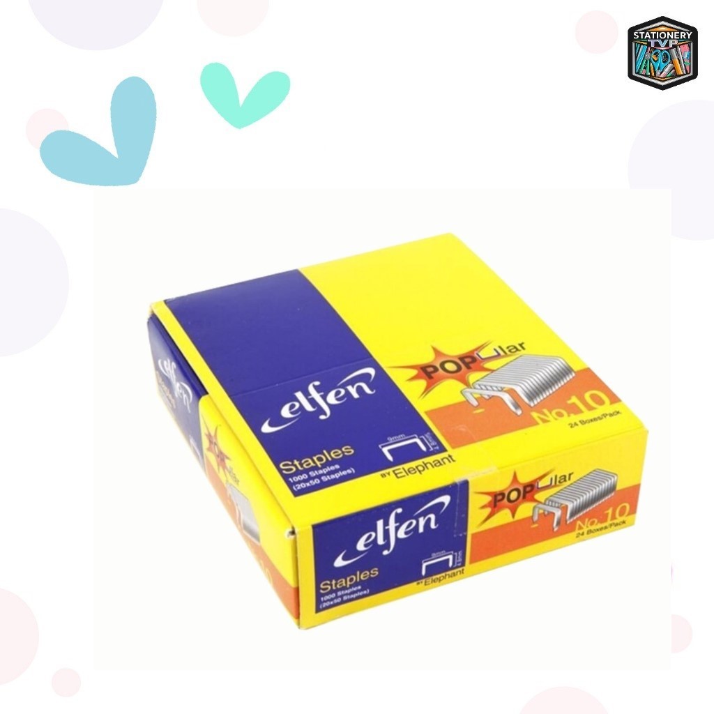 ELFEN ลวดเย็บ เบอร์ 10 และ 35 เย็บกระดาษ ลูกแม็ก รุ่น Popular elfen ของแท้  ( 1 กล่องใหญ่ มี 24 กล่องเล็ก )