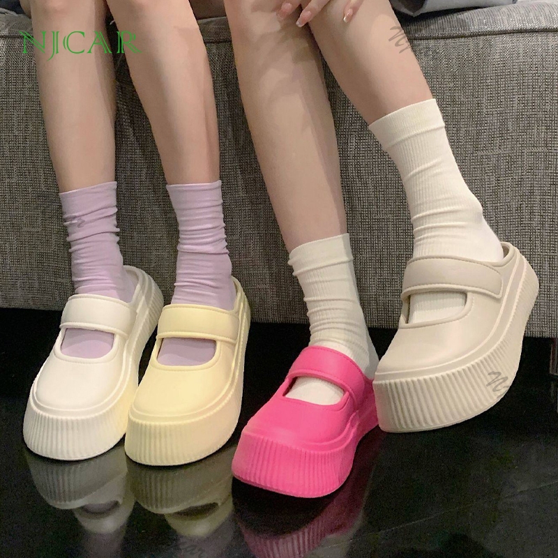 NJCAR1 SHOES4 มรี่เจนวินเทจ โลลิต้ารองเท้า ผู้หญิง ลําลอง เด็กผู้หญิง EVA รองเท้าแตะ แฟชั่นฤดูร้อน