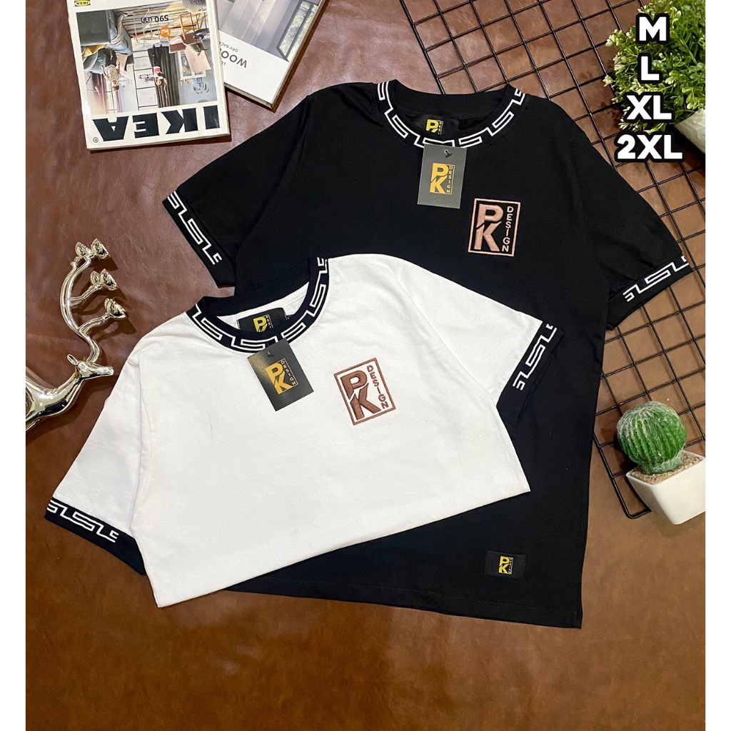 เสื้อยืดคอกลม แขนสั้น แถบคอ ปักอก PK4 Man ผู้ชาย Clothing Cotton