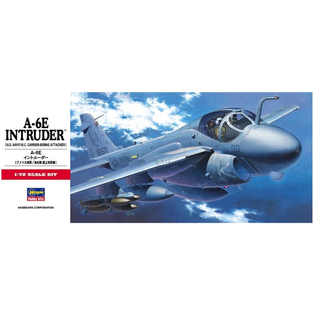 Hasegawa 1/72 A-6E Intruder U.S. NAVY โมเดลพลาสติกเครื่องบินจำลองเอ 6 ยังไม่ได้ประกอบ ทำสีทากาว ใหม่