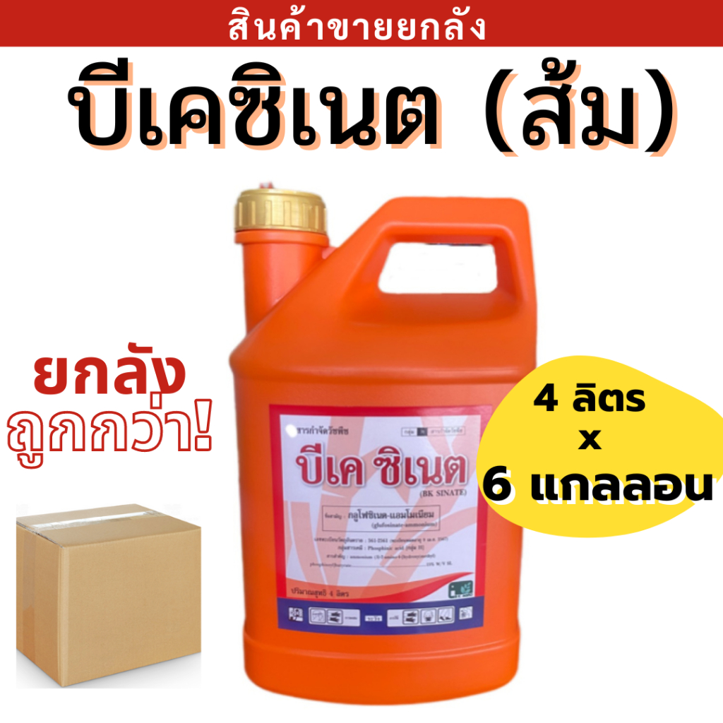ยกลัง บีเค ซิเนต ( กลูโฟซิเต-แอมโมเนีย ) 4 x 6 เเกลลอน น้ำสีส้ม สารกำจัดวัชพิชใบแคบและใบกว้าง (สารเผาไหม้)