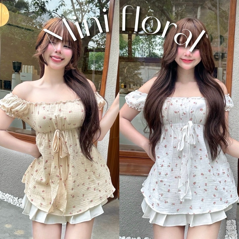 เสื้อแขนตุ๊กตา ผ้าสาลูพิมพ์ลาย ใส่ปาดไหล่ได้/ L3-5// NUSA-มินิ2