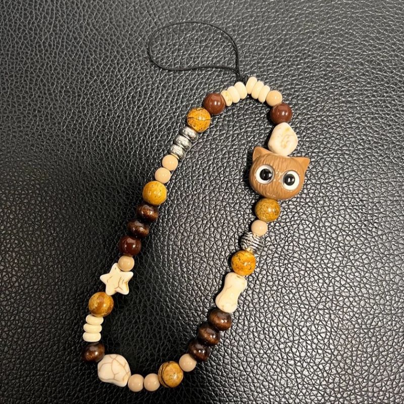 สายคล้องโทรศัพท์มือถือ แมว ลูกปัด มีสินค้าพร้อมส่ง ที่ห้อยมือถือ ลูกปัดหิน ลูกปัดไม้