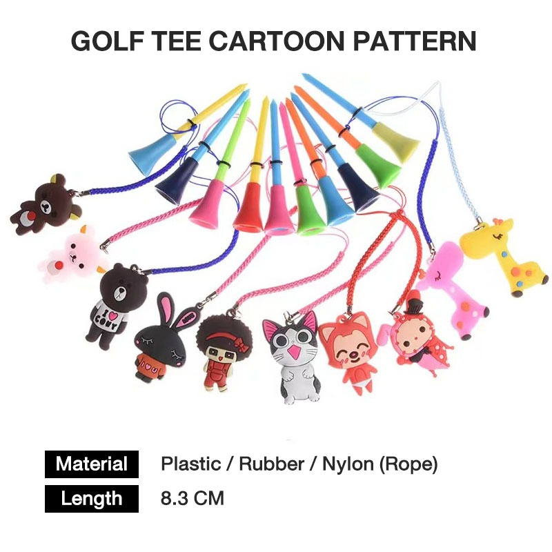 [11GOLF] (เซ็ต 2 ชิ้น) ทีตั้งลูกกอล์ฟ พร้อมที่ห้อยตัวการ์ตูน Set 2 pcs Golf plastic tee Cartoon pattern