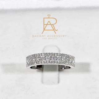แหวนเงินแท้ แหวนแถว 3 ชั้น ฝังเพชร Moissanite ชุบทองคำขาว ดีไซน์หรูหรา