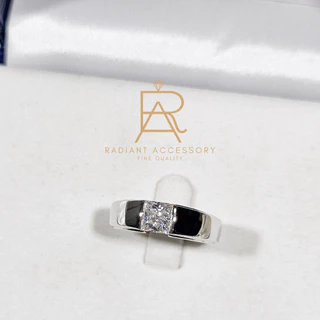 แหวนเงินแท้ ฝังเพชร Moissanite Princess 1 กะรัต ชุบทองคำขาว