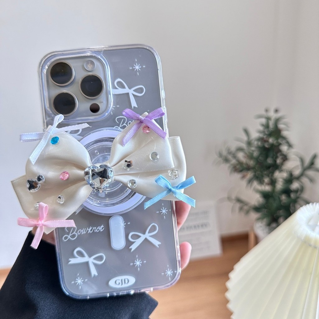 (มี15) สินค้าพร้อมส่ง เคสโทรศัพท์ ลาย โบว์ขาว+ไอริงแม่เหล็ก TPU-S1346