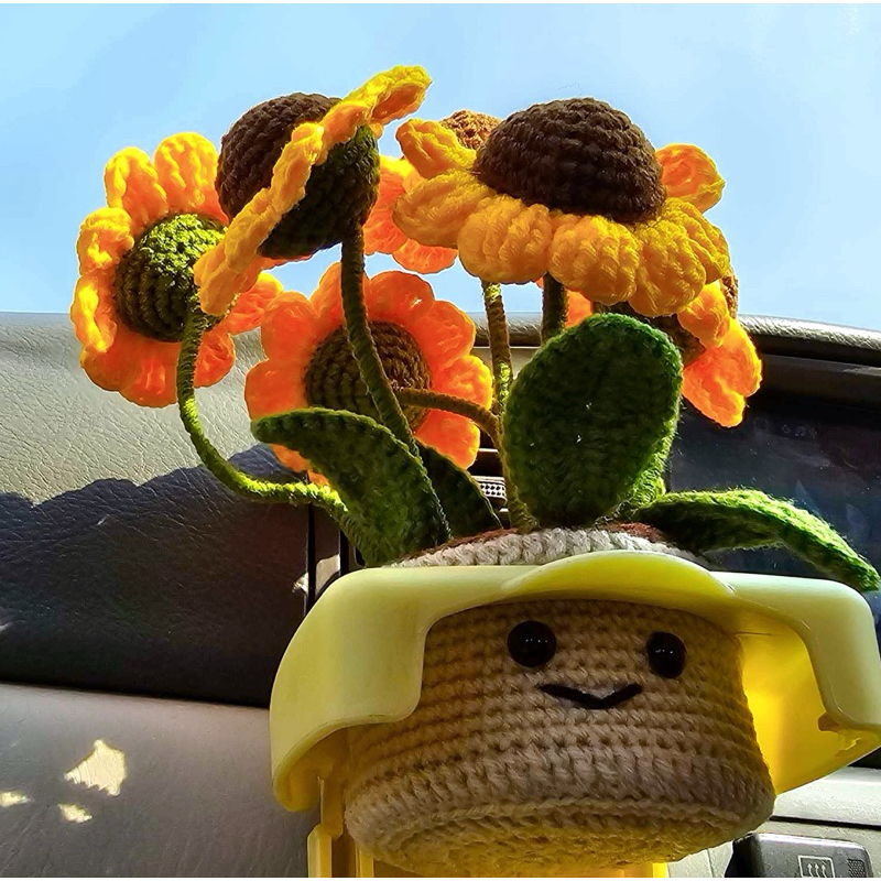 กระถางดอกไม้ไหมพรมตั้งโต๊ะดอกทานตะวันCrochetflower รูปที่ 3