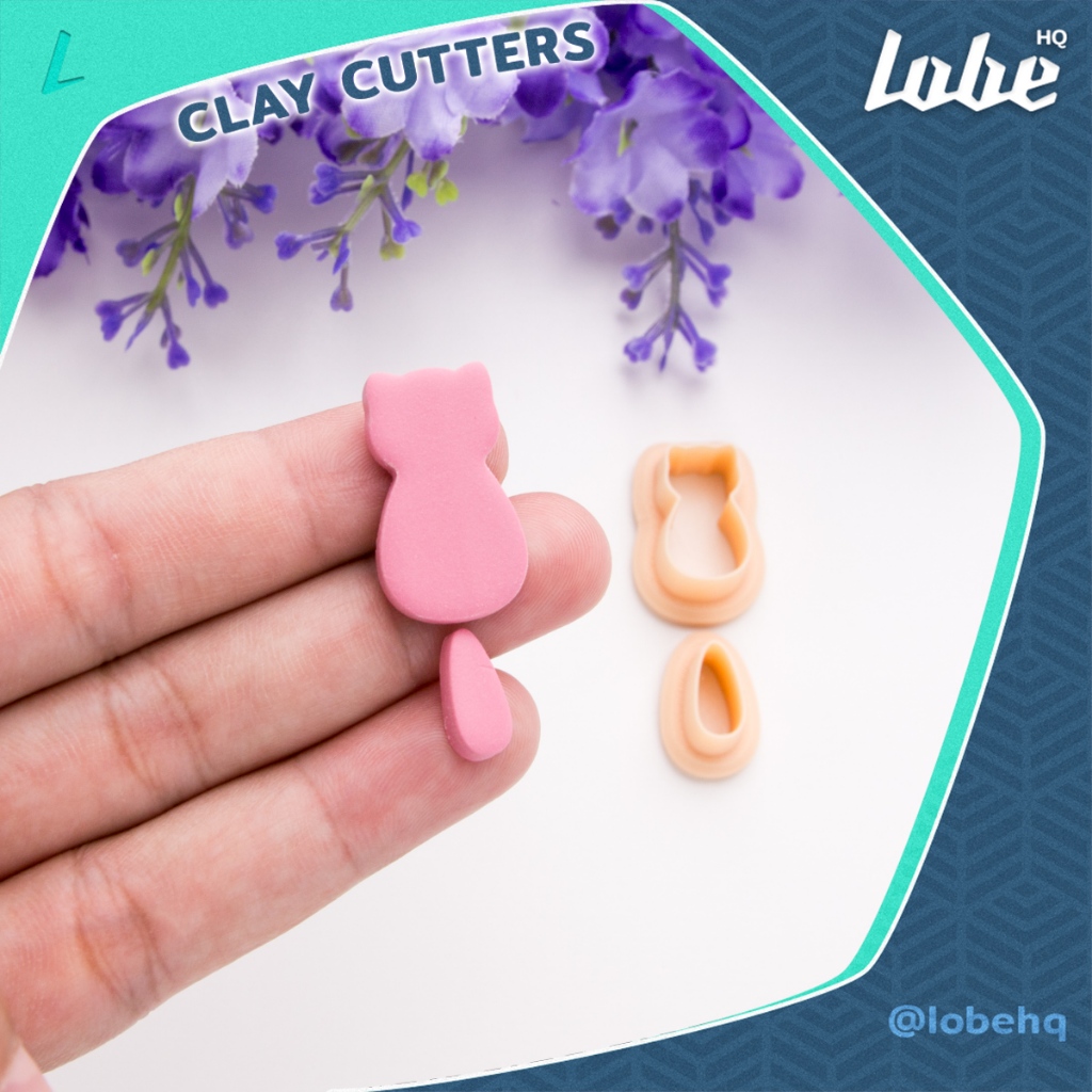 พิมพ์กดดินรูปทรงน้องแมวนั่งเซ็ต 2 ชิ้น C/ Lobehq Sitting Cat Shape C 2 Piece Clay Cutter/ Clay Mold Tools