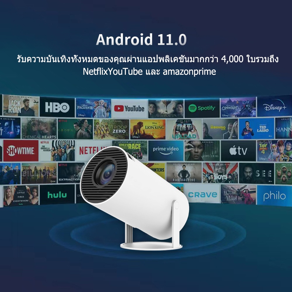 โปรเจคเตอร์มินิ projector Hy300 โปรเจคเตอร์ดูหนัง WiFi 1080P HD รองรับการแชร์หน้าจอมือถือ Android 11