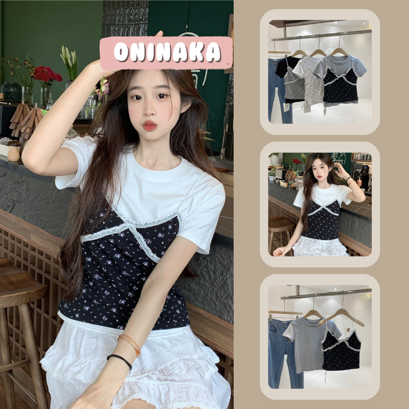 Oninaka เสื้อครอปแขนสั้น เซ็ต2ชิ้น ได้ทั้งตัวในและตัวนอก