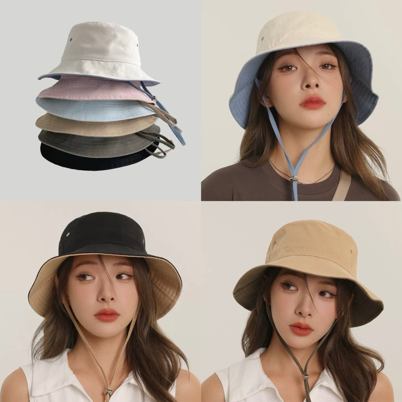 (XE) หมวกเดินป่า ทรงบักเก็ต มีสายคล้อง
